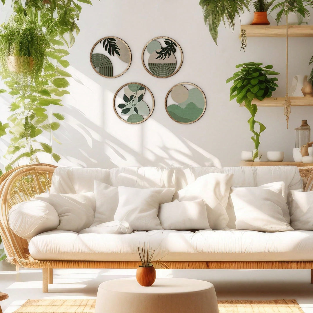 DOUCE & MIDA™ | 4 PIECES OF GREEN WOODEN WALL ART