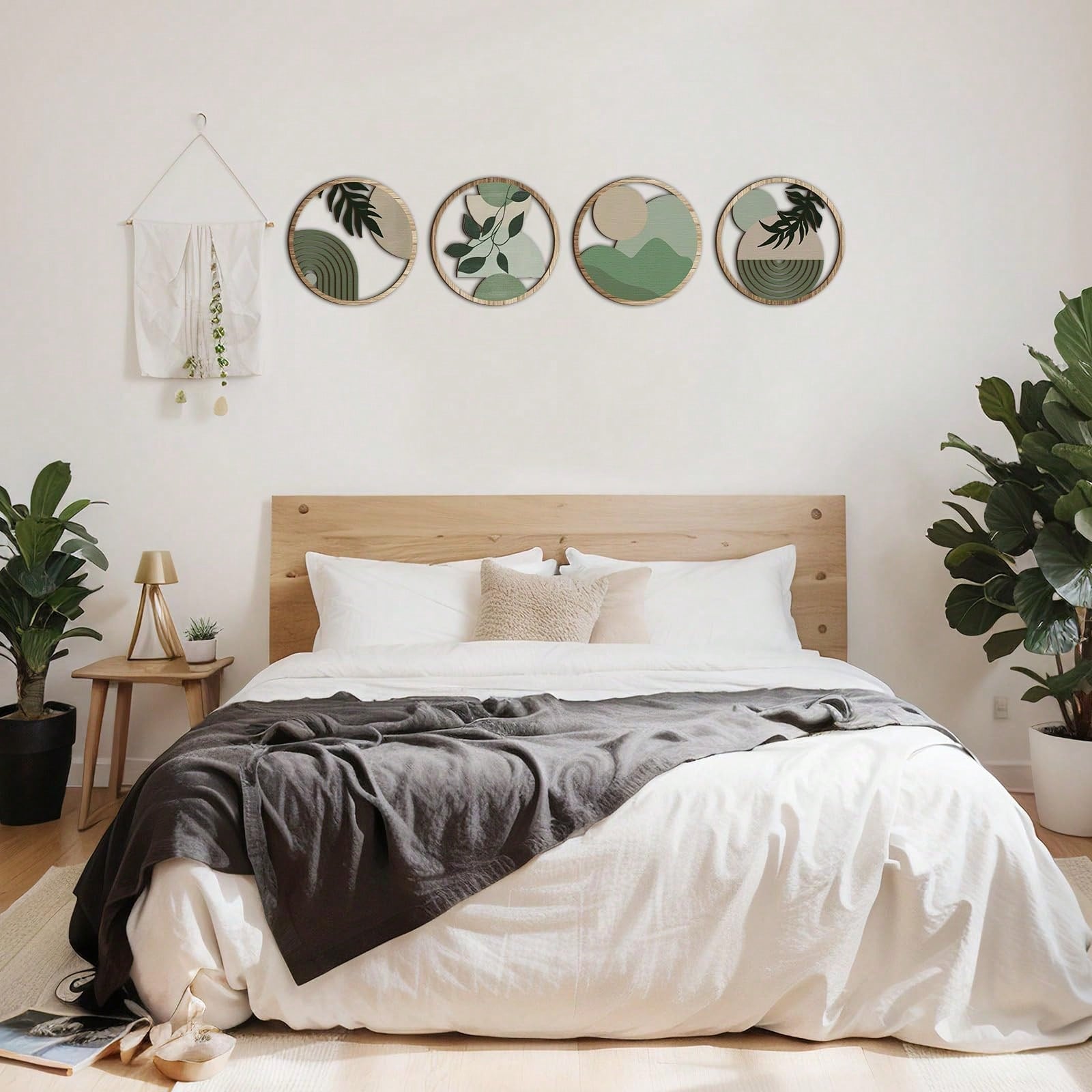 DOUCE & MIDA™ | 4 PIECES OF GREEN WOODEN WALL ART