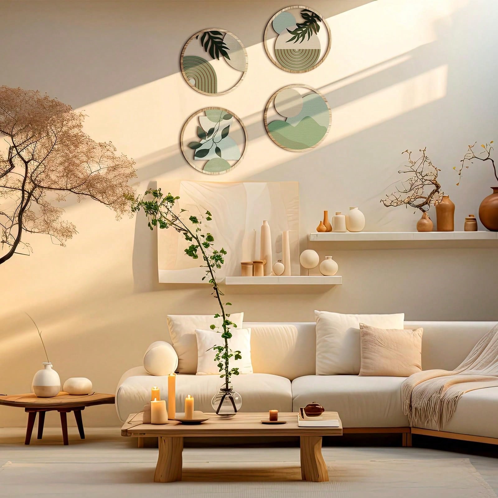 DOUCE & MIDA™ | 4 PIECES OF GREEN WOODEN WALL ART