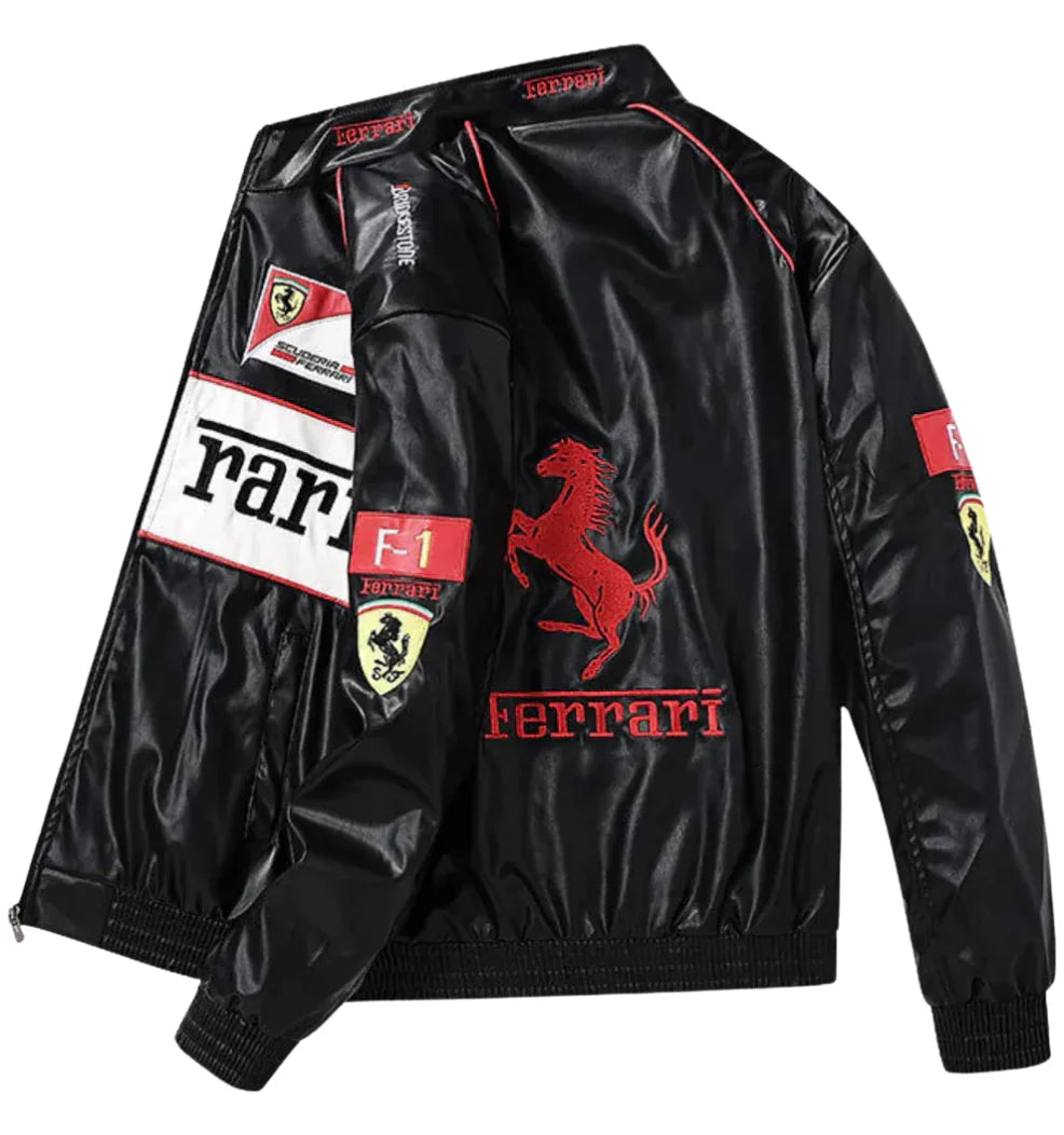 FERRARI VINTAGE F1 LEATHER RACING JACKET – WHITE EDITION