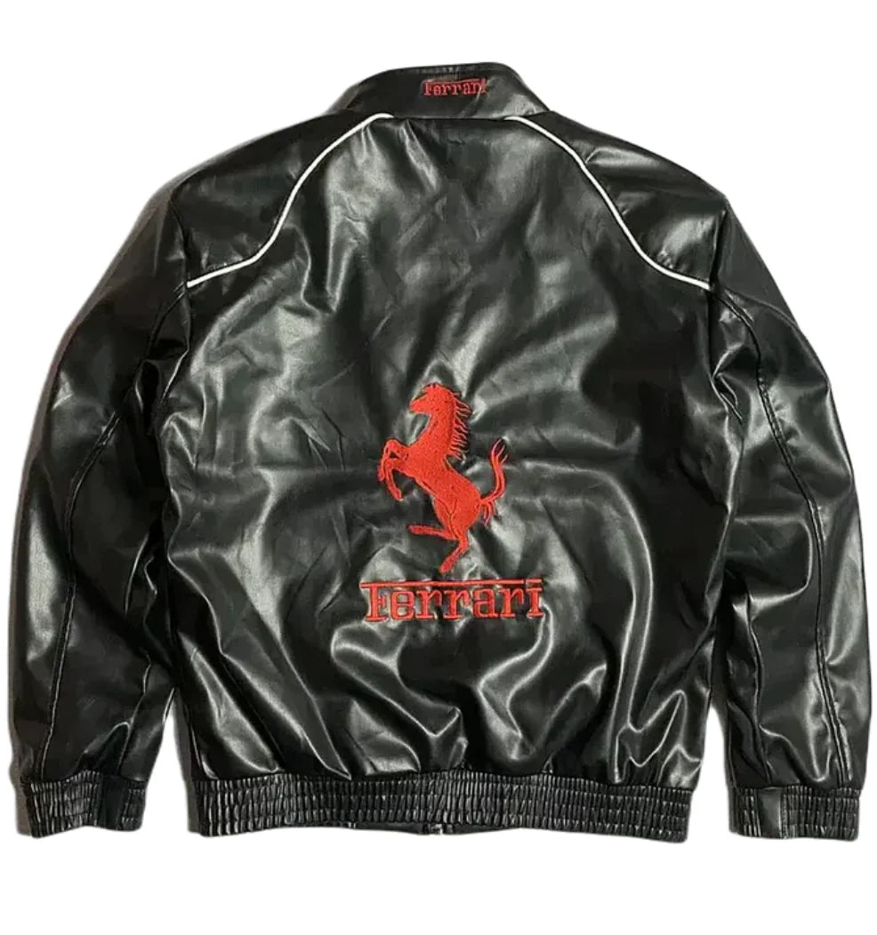 FERRARI VINTAGE F1 LEATHER RACING JACKET – WHITE EDITION