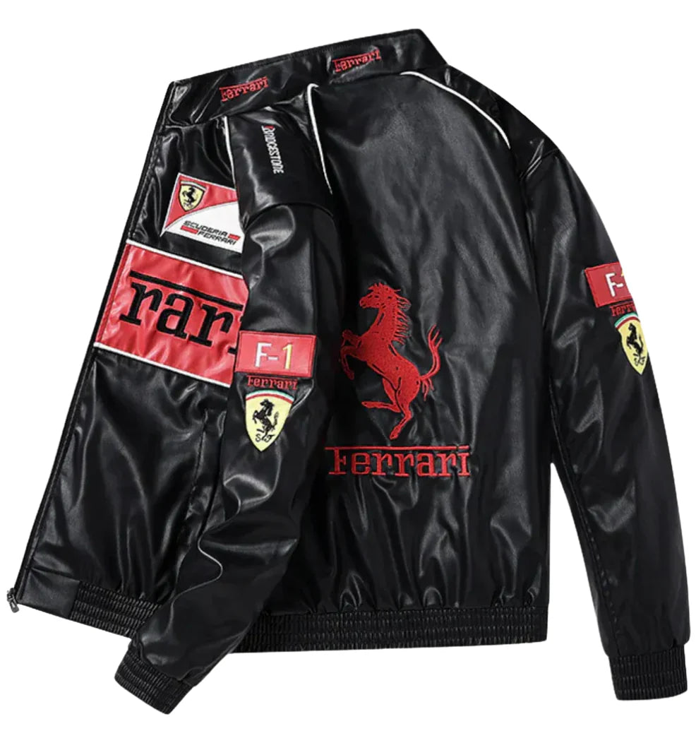 FERRARI VINTAGE F1 LEATHER RACING JACKET – RED EDITION