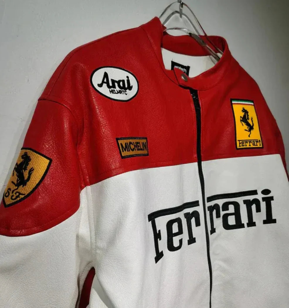 WHITE LEATHER F1-STYLE RACING JACKET