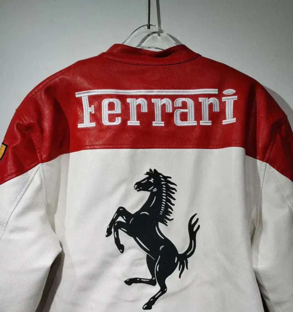 WHITE LEATHER F1-STYLE RACING JACKET
