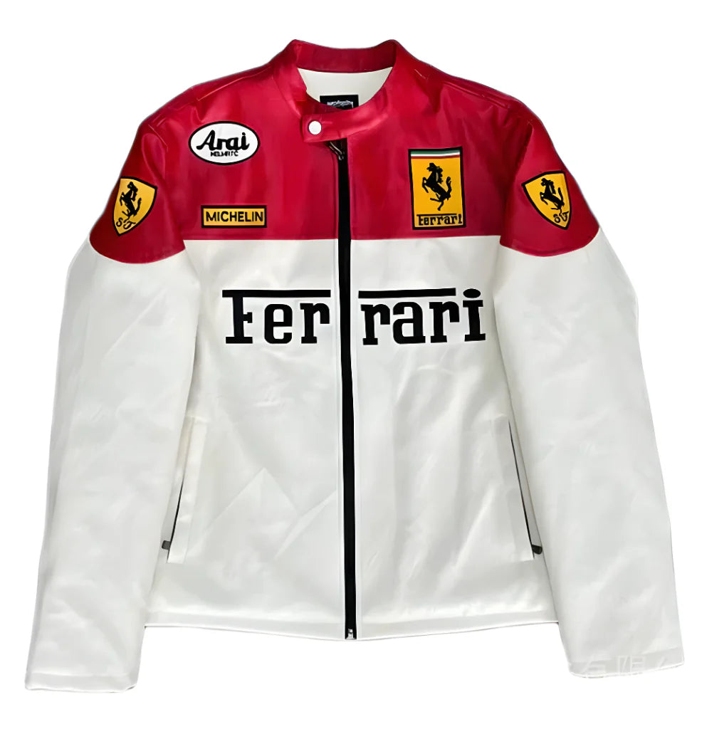 WHITE LEATHER F1-STYLE RACING JACKET