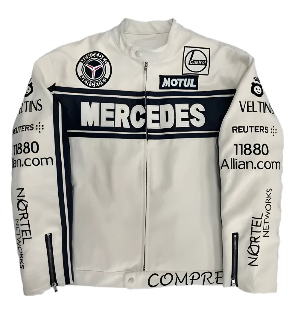 MERCEDES-BENZ WHITE LEATHER F1-STYLE RACING JACKET