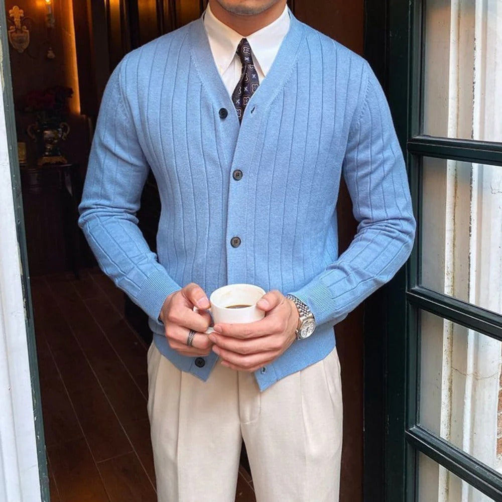 OLD MONEY KNITTED CARDIGAN WITH V-NECK