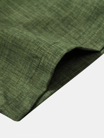 SHORT-SLEEVED SHIRT WITH STAND-UP COLLAR AND STRAIGHT-CUT LINEN TROUSERS